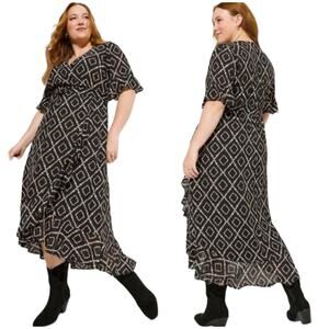 Torrid NWT Maxi Georgette Surplice Hi-Low Dress Size 4X Flutter Sleeve Pockets